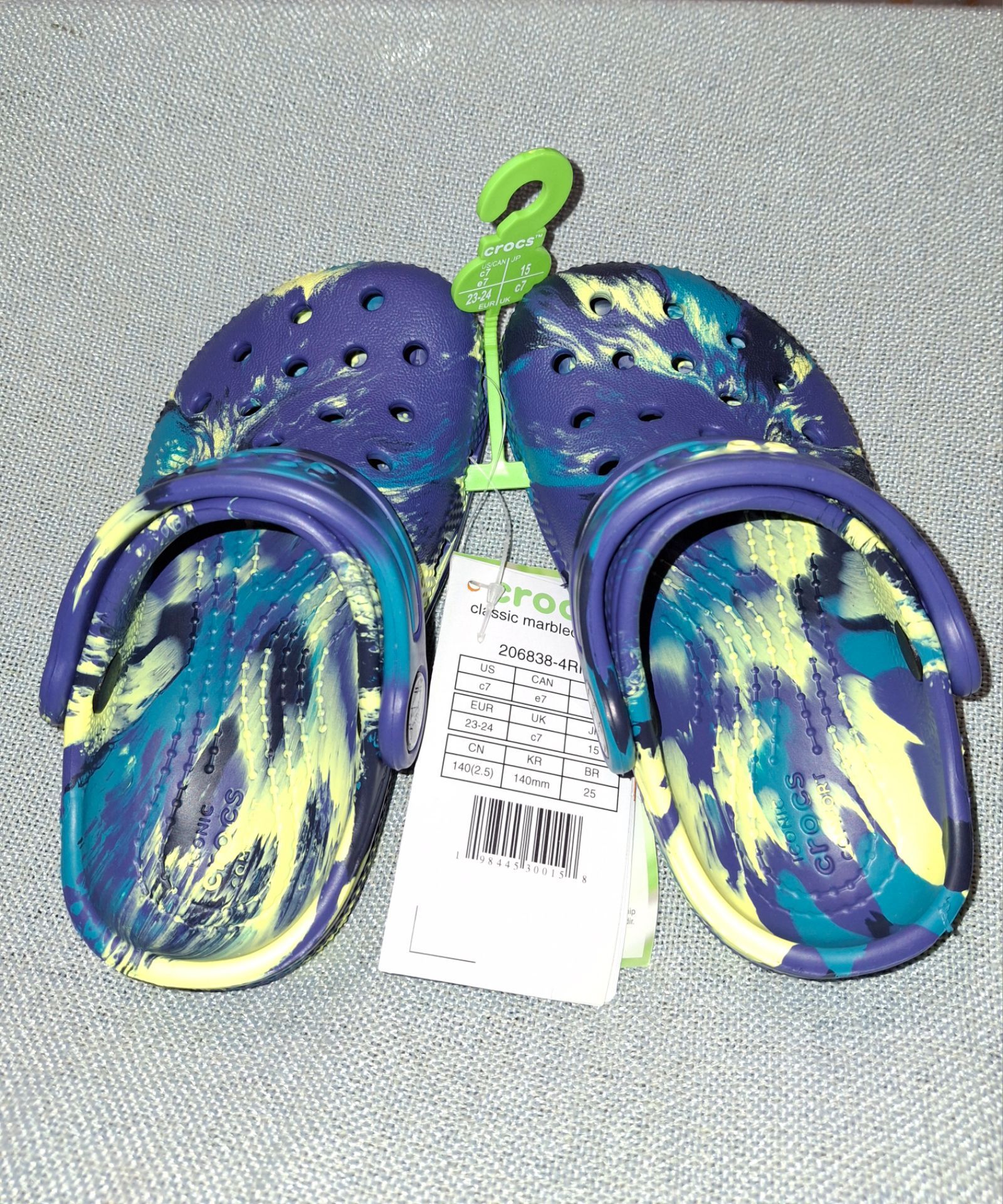 Crocs Toddler Size 7C Navy/Turbo Teal/yellow Classic Marbled Clog 206838-4RR NWT