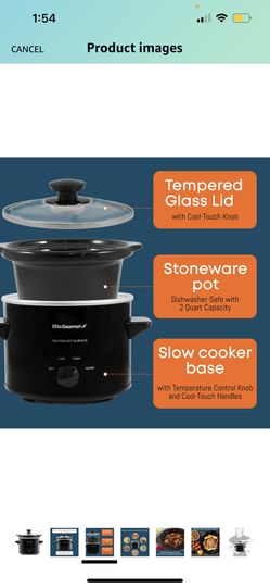 New Elite Gourmet MST239X 2 Quart Slow Cooker Crock Pot w/ Glass Lid