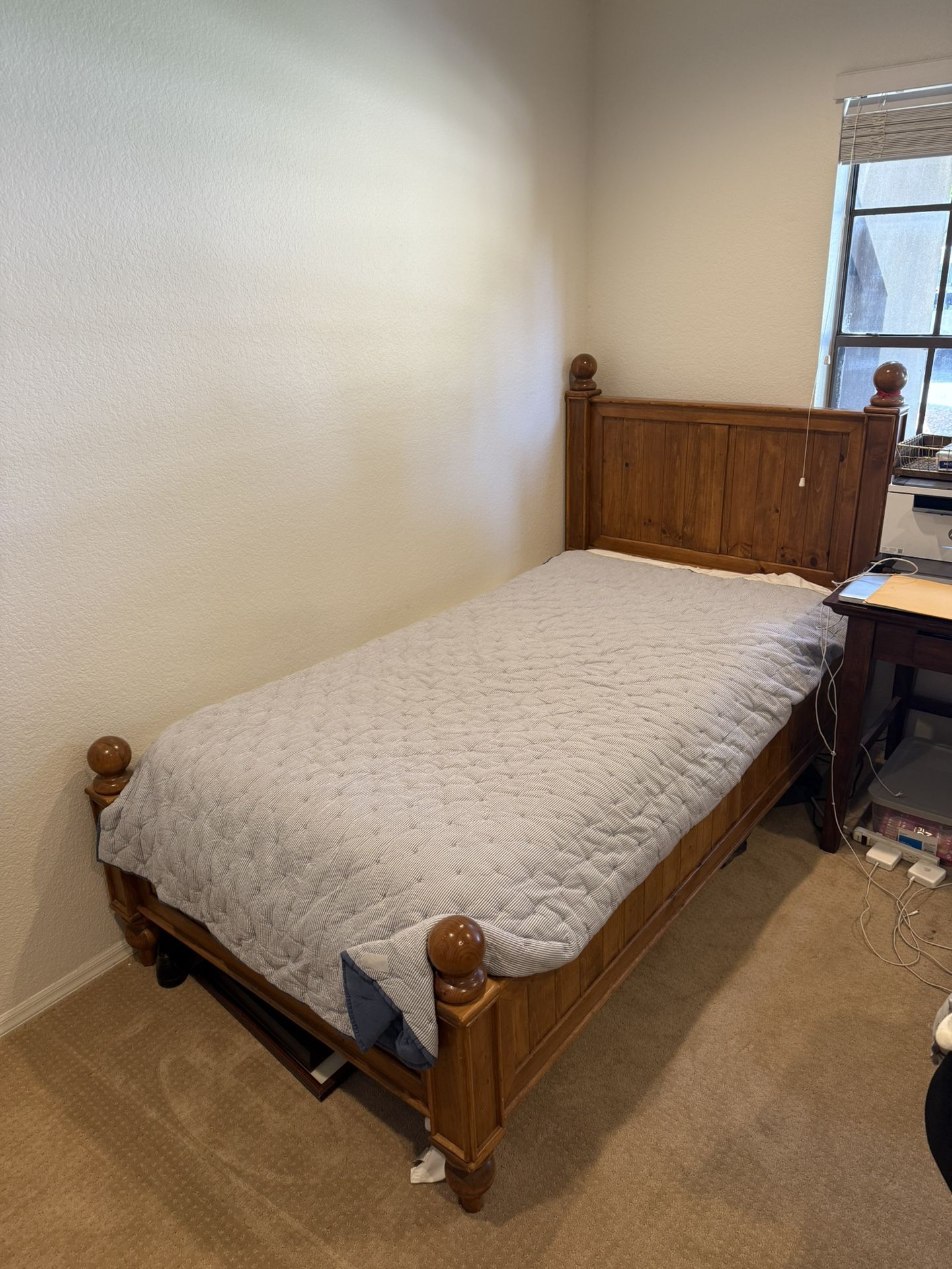 Wooden Twin Bed With Mattress And Box Spring