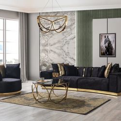 Luxury 118” Black Velvet Curved Sectional Sofa | Elegant Michelle Style Couch | Modern Glam Living Room Furniture