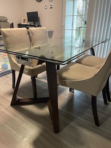 Expandable Kitchen Glass Table With 5 Chairs