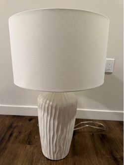 White Textured Ceramic Table Lamp with Drum Shade