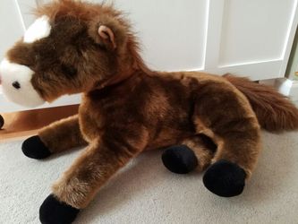 Stuffed plush fluffy big large brown horse
