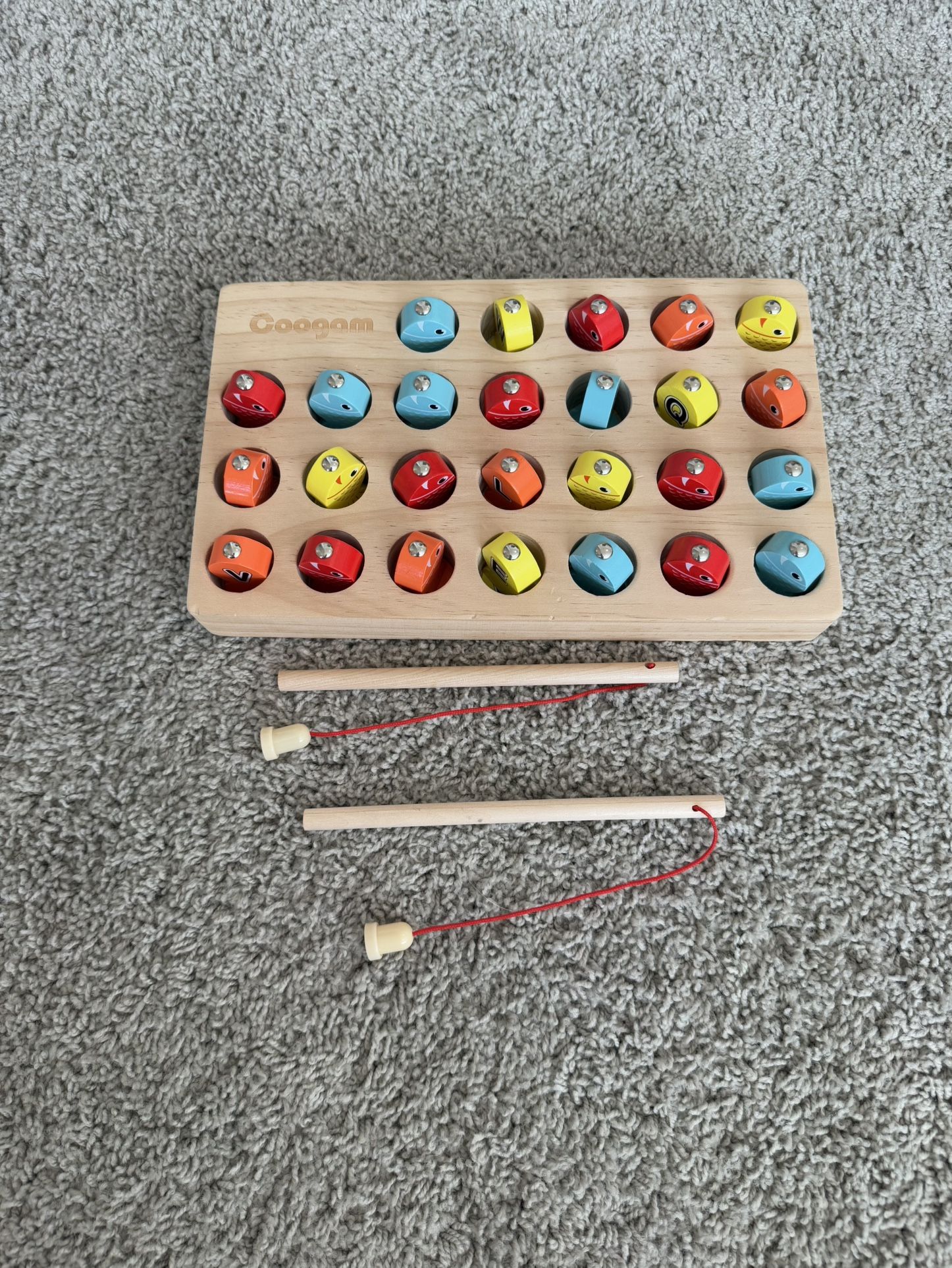 Toddler Wooden Magnetic Fishing Game, Fine Motor Skill Toy ABC Alphabet Color Sorting Puzzle, Montessori Letters Learning