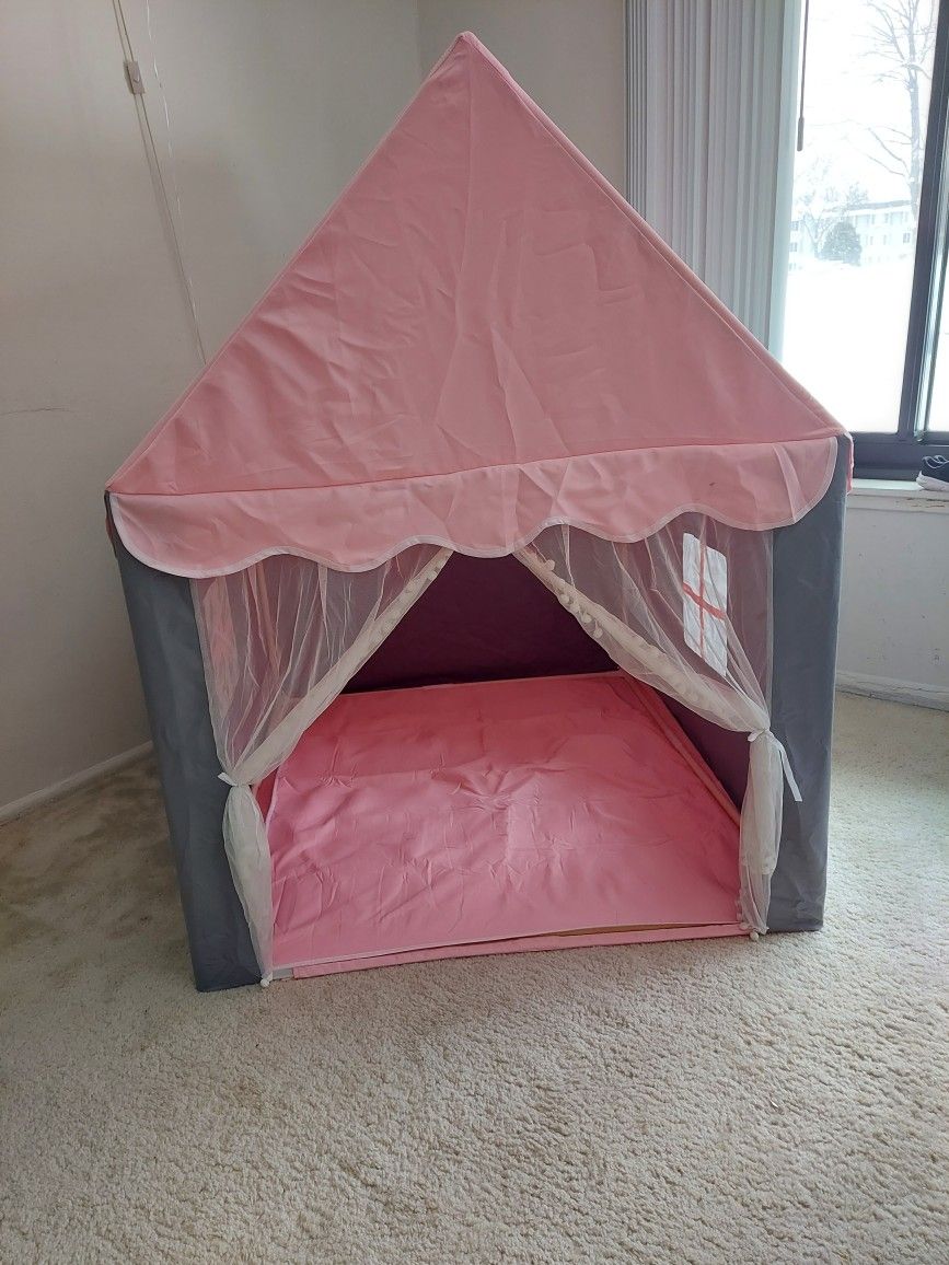 Wilwolfer Kids Play Tent with Mat & Star Lights – Gray Mesh Edition