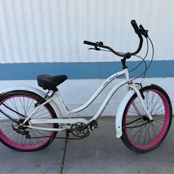 26” Old Skool adults Schwinn Cruiser Bike White with Pink Rims
