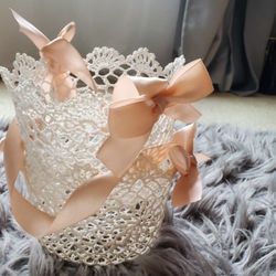 For Wedding  Two Flower Girls Baskets,little Beeded Purse On Chain And Head Band Flowers