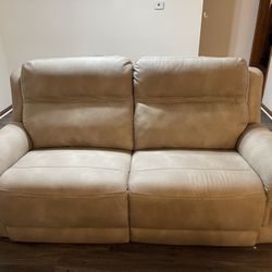 Love Seat / Couches (2) - Beige Leather Electric Recliner 