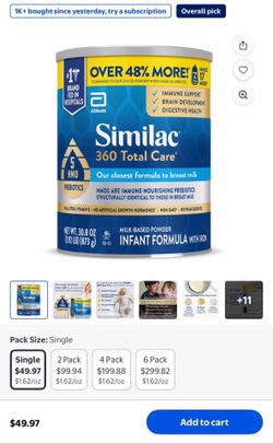 3 LARGE CANS of Similac Baby Formula 40% More Free