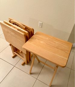 Set of 4 Folding Wood TV Trays with Storage Stand – $40
