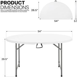 4.5Ft Round Folding Table, Indoor Outdoor Plastic Dining Card Table with Handle and Lock for Picnic Party Banquet Wedding, White