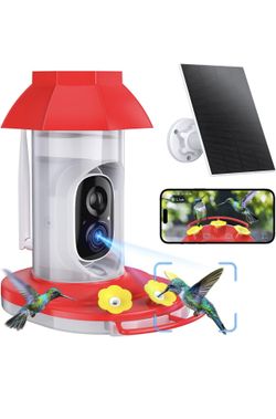 Hummingbird Feeder with Camera, Smart Humming Bird Feeders Solar Powered with AI Recognition, Bird Watching Camera for Outdoors, Live Videos, Ant Moat