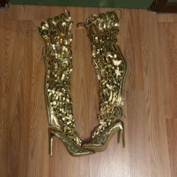 Gold Thigh High Boots Size 8.5