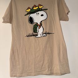 Peanuts Snoopy & Woodstock Boy Scout Graphic Beige Men's Medium T-Shirt