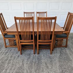 Kimball Mission Style Arts and Crafts Dining Room Set Table with 2 leaves and 6 chairs