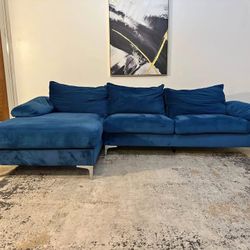 Blue Velvet 3-Seater Sectional Sofa