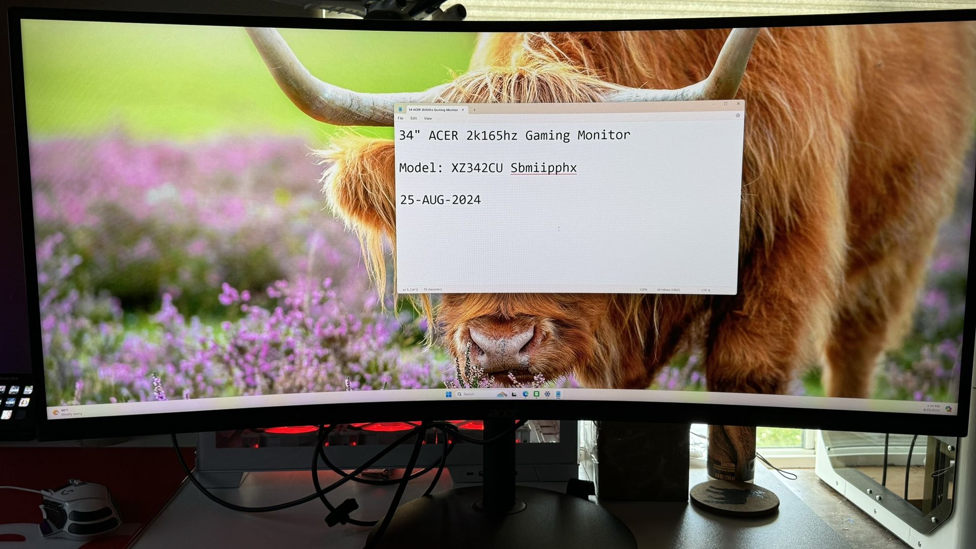 Acer 34” 2K 165hz Gaming Monitor