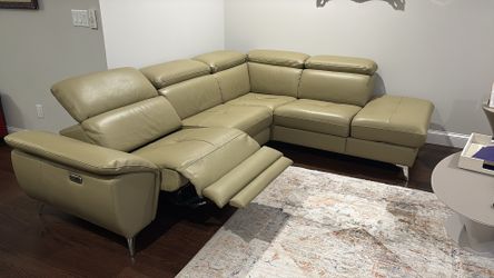 Light Beige Leather Reclining Sectional Sofa