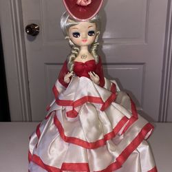 Vintage 1970's Big Eye Stockinette Doll Red Dress Southern Belle