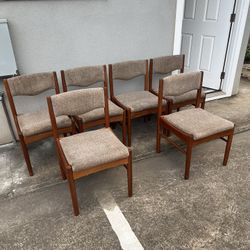 6 solid wood mid-century teak dining chairs