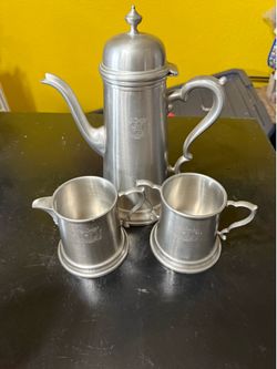 Vintage Jostens Pewter 3-Piece Coffee Pot, Creamer & Sugar Set