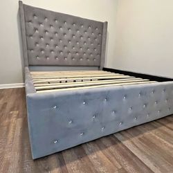 Comfy & Classy Gray Velvet King Bed Frame - Only $525!! Mattress Availabe All Sizes!!