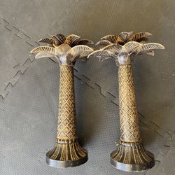 Metal Palm Tree Candle Holders Set Of Two
