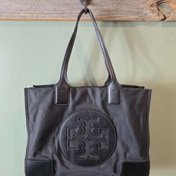 Tory Burch Black Nylon/Patent Leather Large Ella Expendable Tote Bag