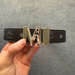 ($60) Black MCM Belt With Silver Buckle
