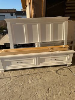 White King Bed Frame with Storage Drawers king