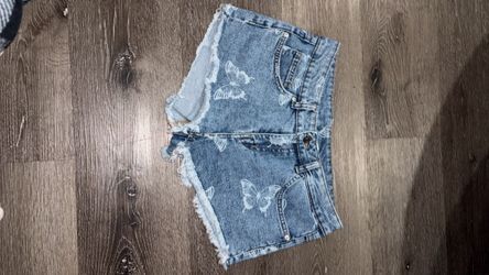 H&M Butterfly Print Frayed Denim Shorts