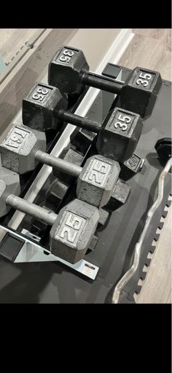 dumbbells and rack