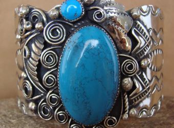 WONDERFUL !!! Nickel Silver Turquoise Bracelet - Albert Cleveland
