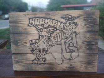 Hook 'Em Texas Longhorns Wood Burned Sign