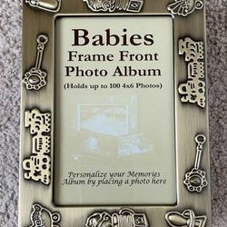 Baby Photo Album With Brass-Frame Front, Up To 100 4x6 Photos 