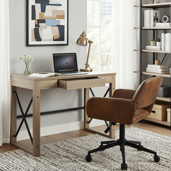 Homy Casa TULIP+ROSS 2PC Office Furniture Set with Computer Desk and Brown Faux Suede Office Chair Open Box
