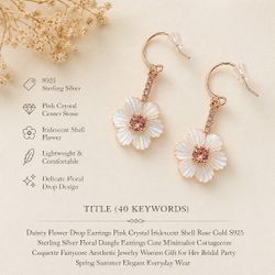 Box2#11 426
Dainty Flower Drop Earrings Pink Crystal Iridescent Shell Rose Gold S925 Sterling Silver Floral Dangle Cute Minimalist Cottagecore Coquett