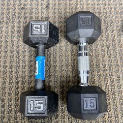 TWO 15 LB DUMBBELLS FOR SALE 