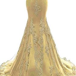 Gold Mermaid Lace Beaded Dress 