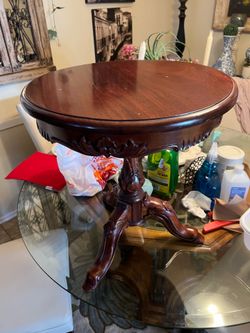 Vintage MCM Ornate Solid Cherrywood Pedestal Table