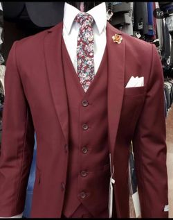 Check out our new three piece Burgundy suit  Available in slim fit and regular fit all size available 34S-62R