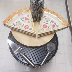 6 9" Colorful Ceramic Pizza Dishes And All The Servings To Go With Them "Very Rare"