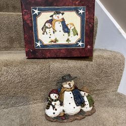 VTG Lang  Christmas 3 SNOWMEN 2000 Family Winter Christmas decor w/box