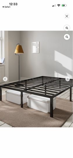 Queen bed frame and assorted curtains