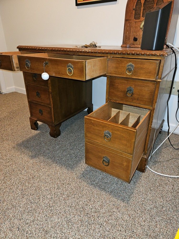 Antique Leather Top Wooden Desk
