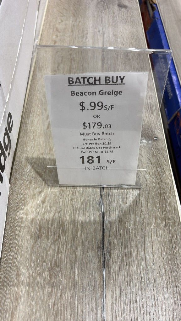 $0.99 S/F Vinyl Planks Flooring - Must Buy Batch
