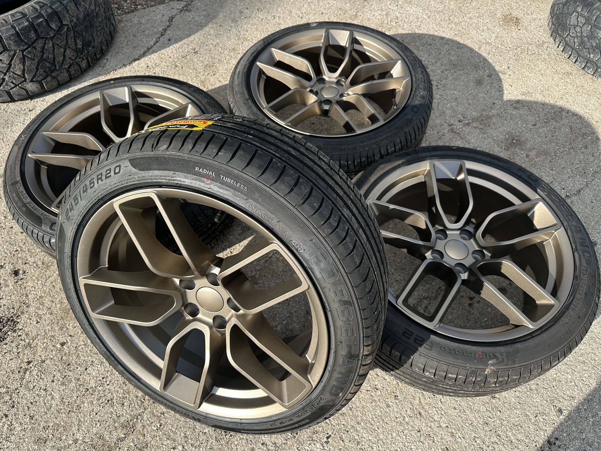 New 20” Bronze Wheels And New Tires 5 Lug 20 Brass Rims Fit Dodge Charger Challenger Chrysler 300 Factory original Stock Scat Pack Wide Body Srt 8 Oem