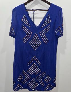 Brand New French Connection Blue Sequin Geometric Dress Size 0