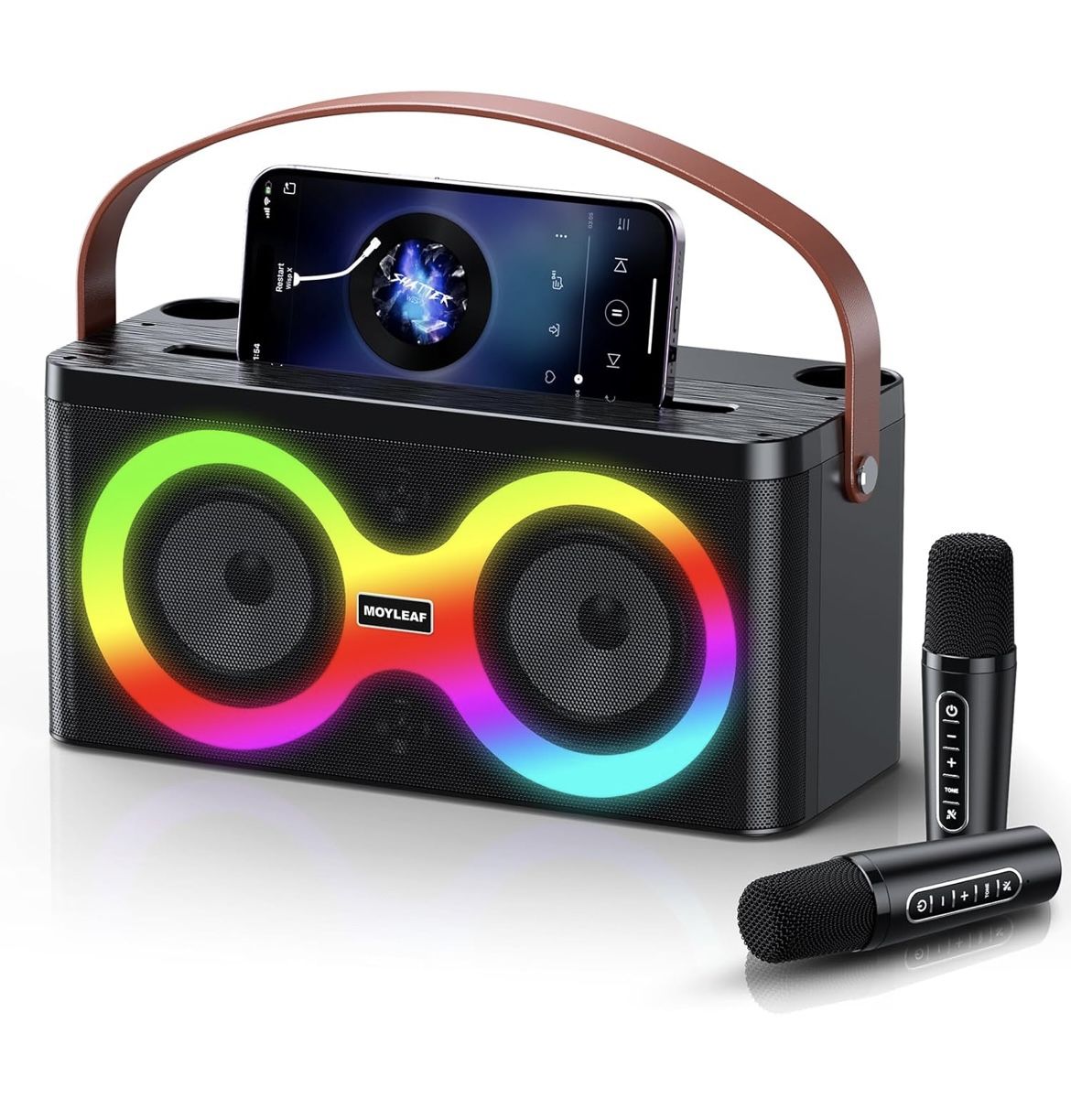 Karaoke Machine, Portable Bluetooth Speaker with 2 Wireless Microphones