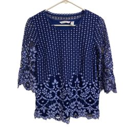 Isaac Mizrahi Women’s Lined Blue Lace Blouse, Size Xs